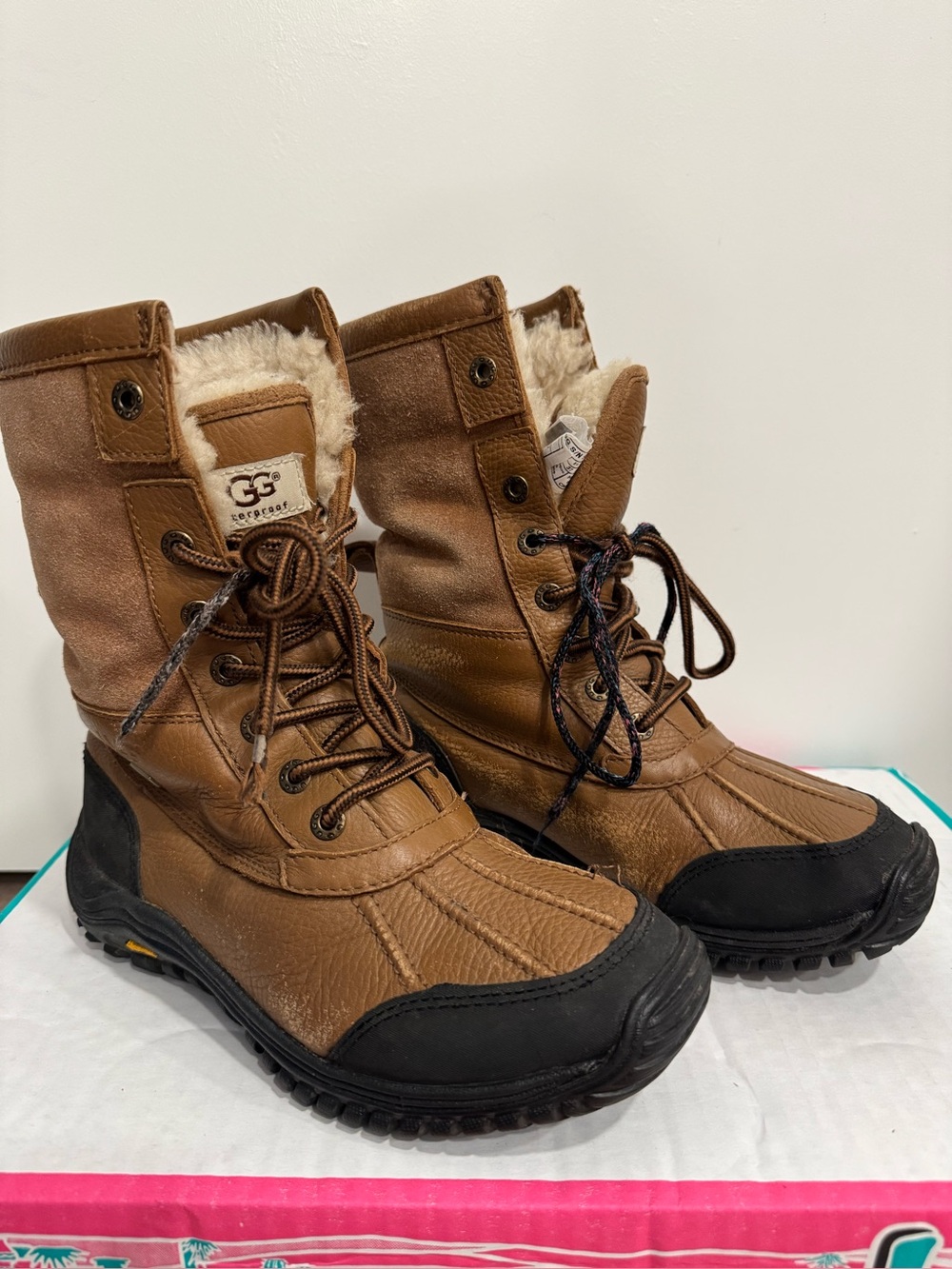 UGG Adirondack II waterproof snow boots in chestnut leather with a sheepskin cuf